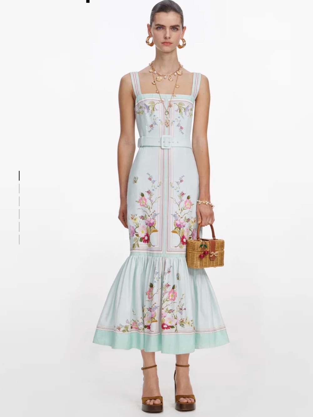 Trendy Self-Portrait Pastel Blue Floral Embroidered Midi Dress - Picture 3 of 11